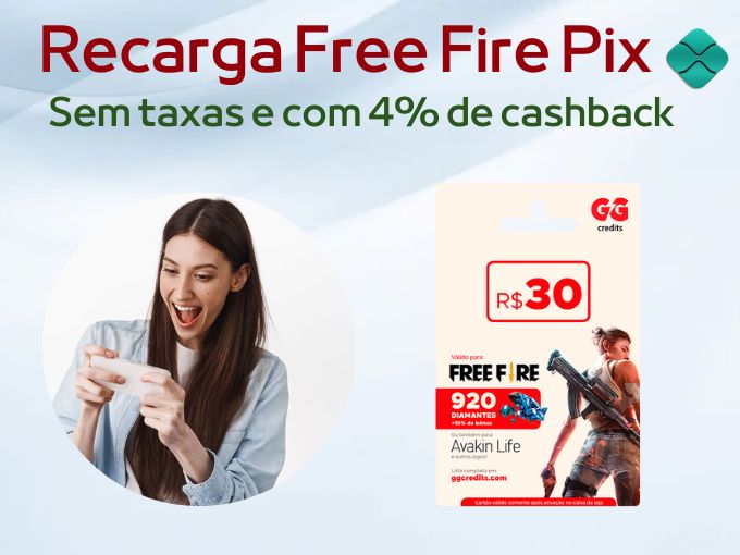 Recarga Free Fire Pix - Carregue sem taxas e com 4% de cashback